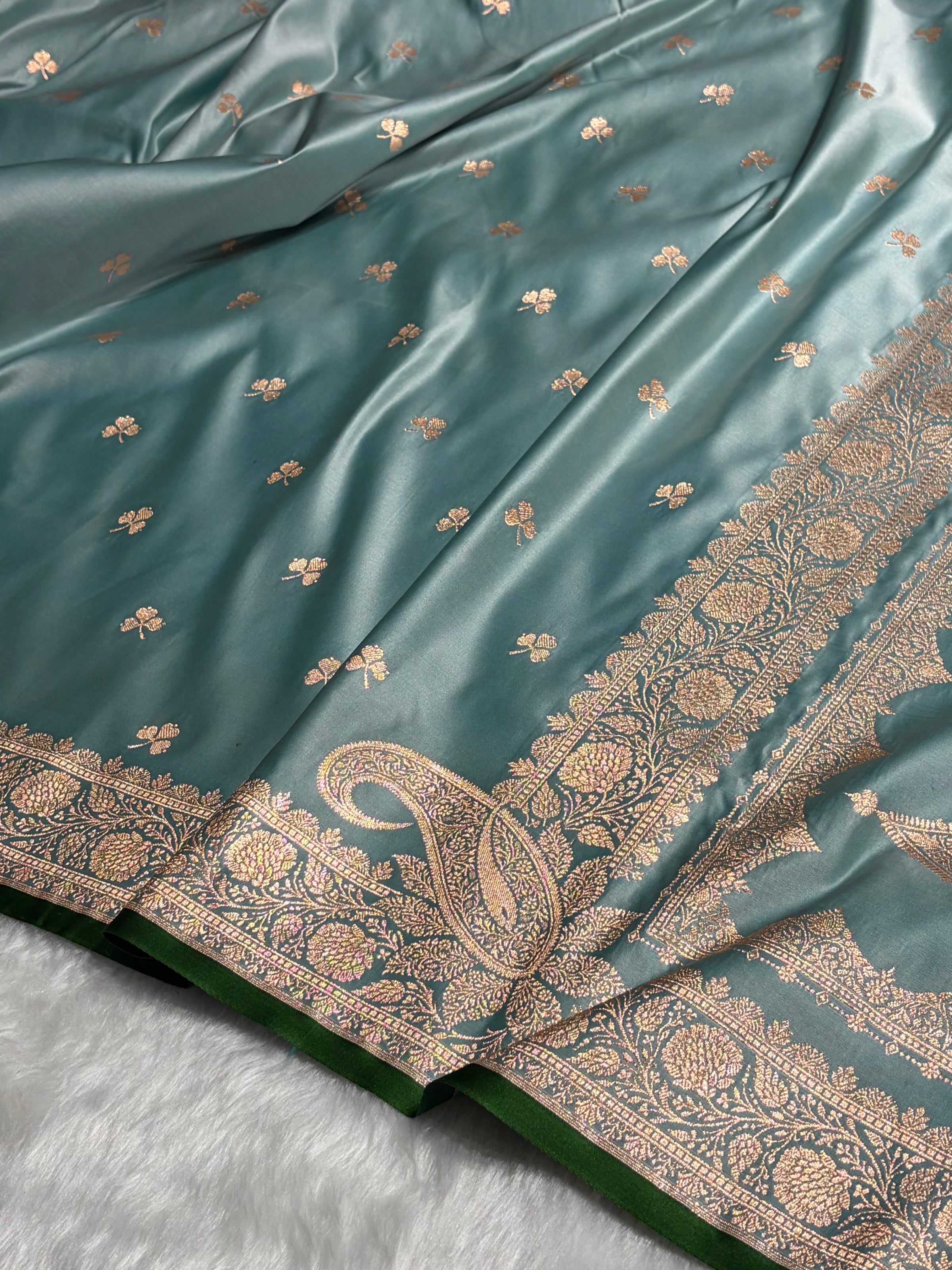 Turquoise Booti Katan Silk Saree SK09