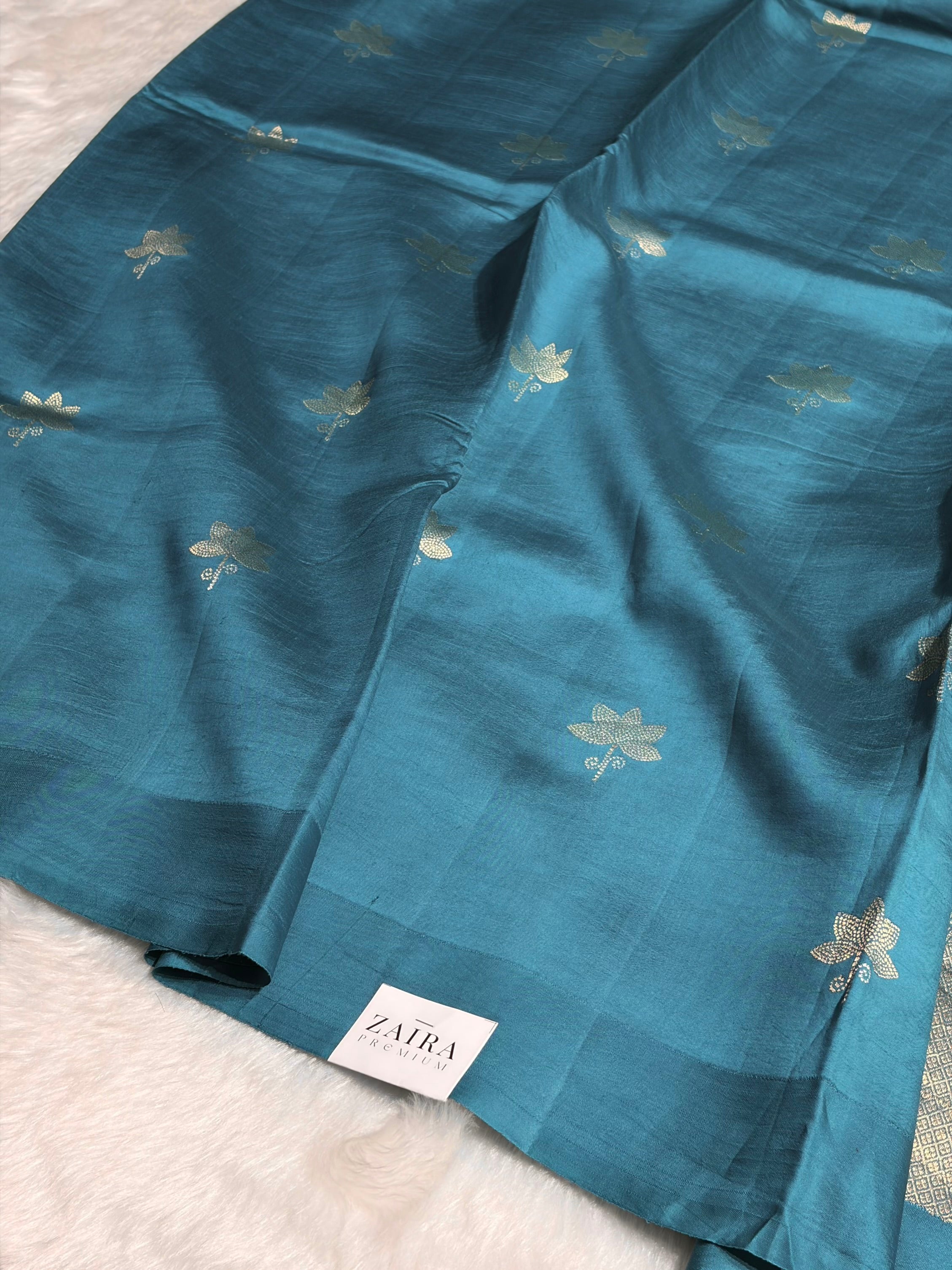 Dusty German Blue Boota Handwoven Raw Mango Silk RM-28