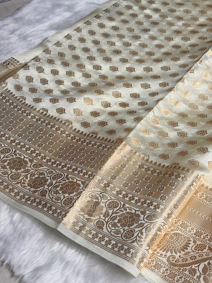 Cream Shades Pure Raw Mango Silk Saree RM-02