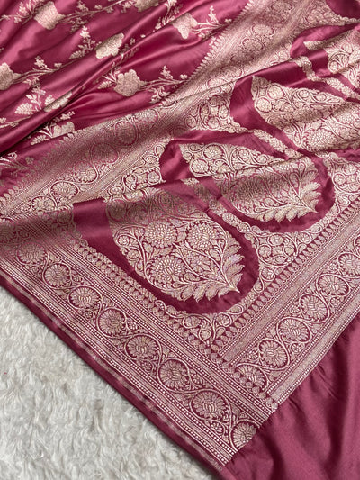 Banarasi Mauve Pink Shades Jaal Mashru Silk Saree MCS63