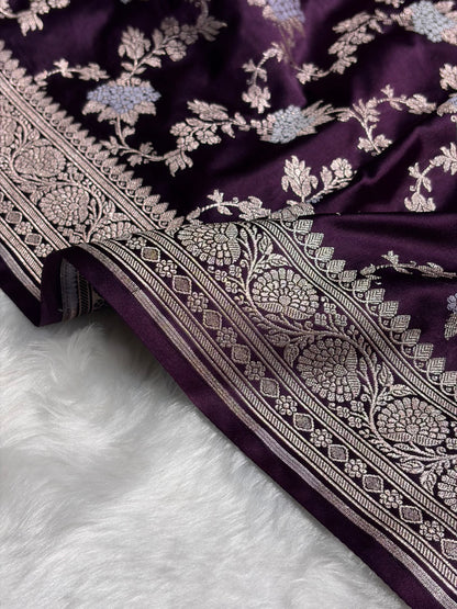 Wine Shades Jaal Pattern Mashru Silk Saree MS57