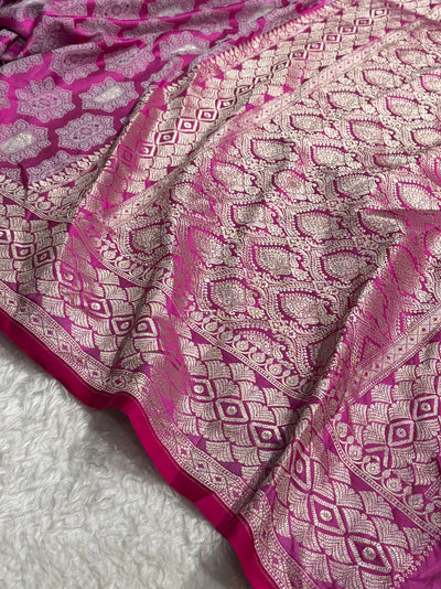 Banarasi Pink Shades Tanchoi Motif Mashru Silk Saree