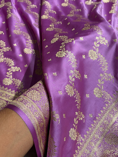 Banarasi Satin Katan Saree With Jaal Pattern in Lavender Shades SK121