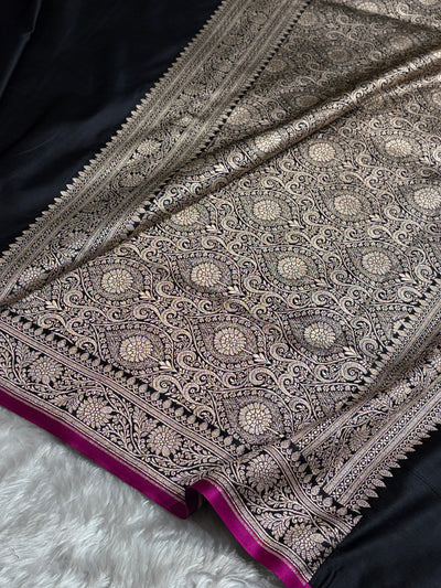 Banarasi Black Shade With Booti Pattern Mashru Silk Saree