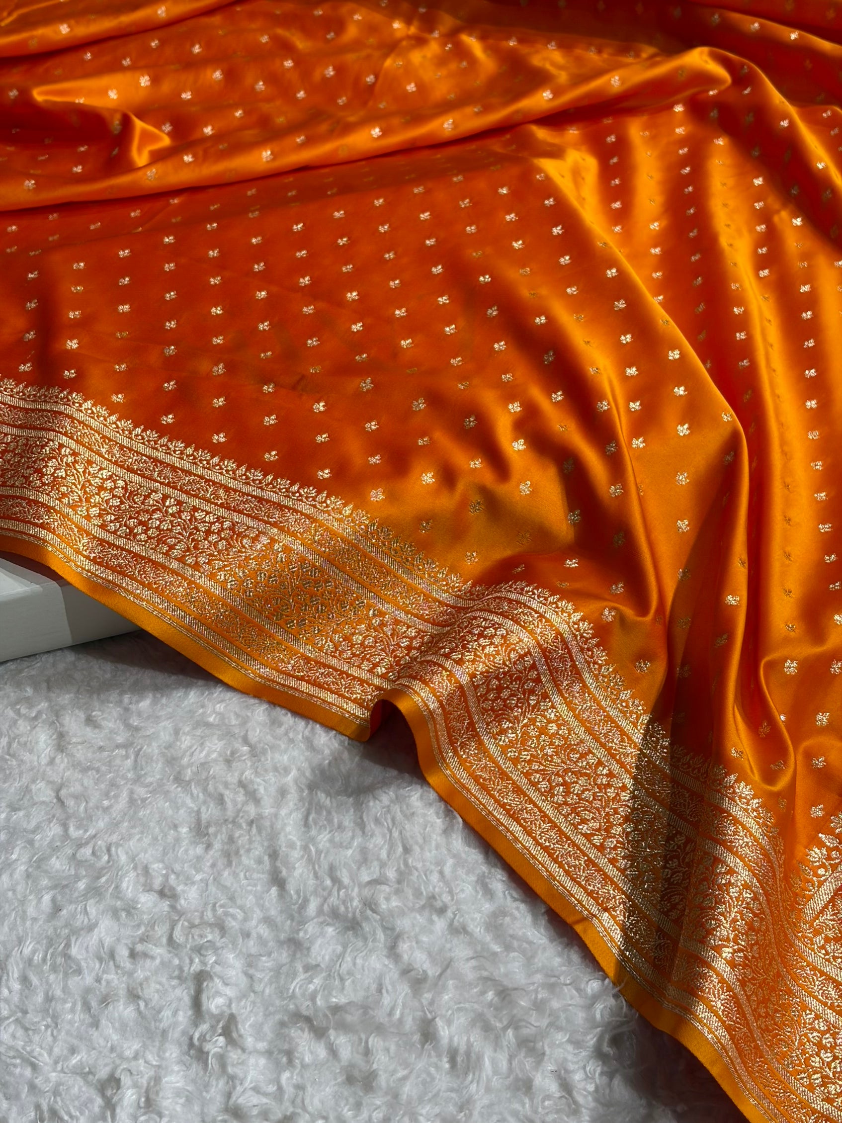 Banarasi Satin Katan Saree in Orange Gold Shades SK88