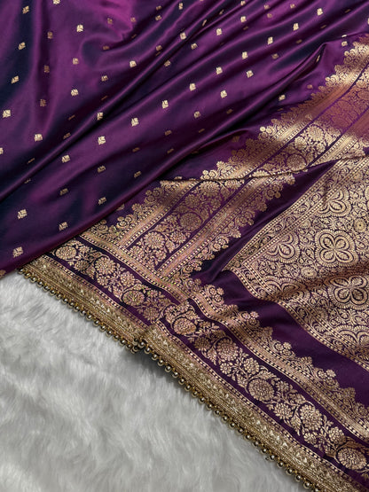 Wine Booti Pattern With Gotta Patti Satin Katan Silk Saree SKGP51