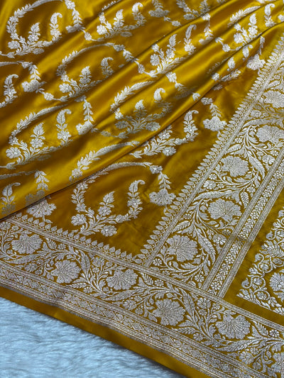 Mustard Shades Banarasi With Floral Jaal Pattern Mashru Silk Saree MSM-132