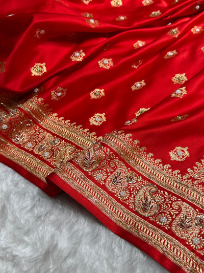 Bridal Banarasi Red Work Pattern Satin Katan Silk Saree BSK137