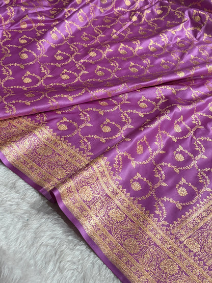 Lavender Shades Floral Jaal Pattern Satin Katan Silk saree SK55