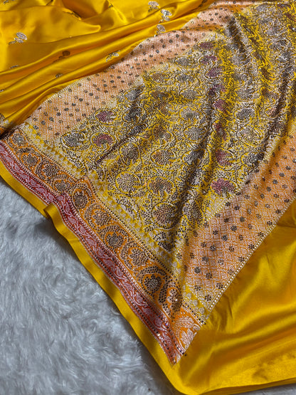 Yellow Shades With Banarasi Swarovski Stone Work Boota Mashru Silk Saree BMS51