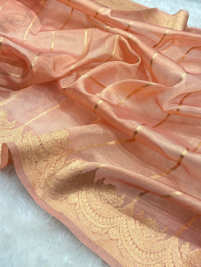 Peach Shade Scallop Pure Tissue Silk Saree PT-48