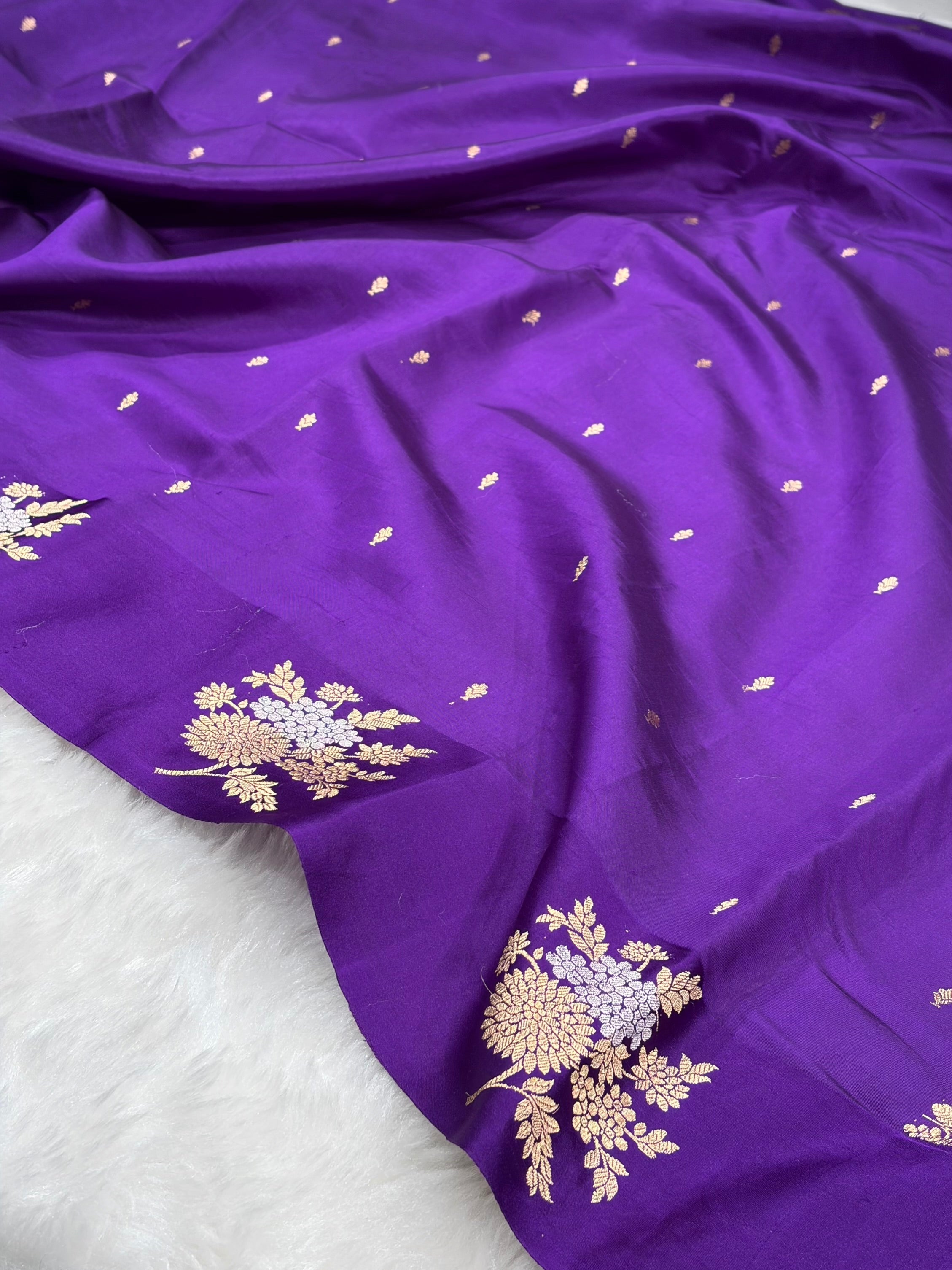 Purple Banarasi Shades Meena Boota Handwoven Pure Paper Silk RM-72