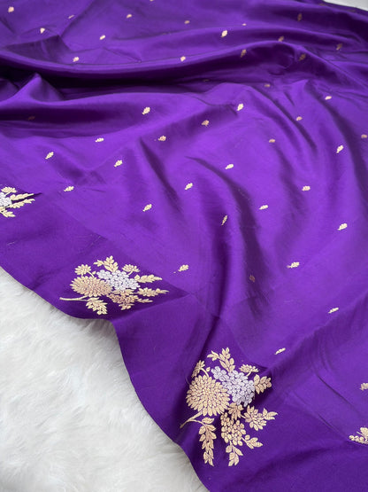 Purple Banarasi Shades Meena Boota Handwoven Pure Paper Silk RM-72