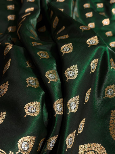 Banarasi Bottle Green Shades Minakari Booti Pattern Banarasi Satin Silk Saree SS60