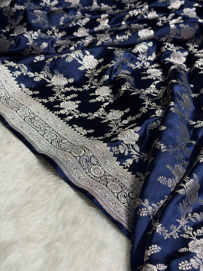 Navy Blue Floral Jaal Mashru Silk Saree  MCS28