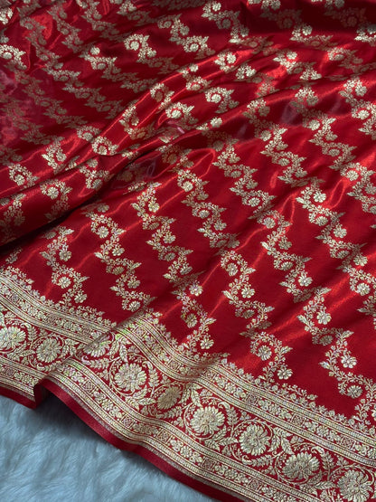 Ruby Red Shades Banarasi Satin Silk Saree SS32
