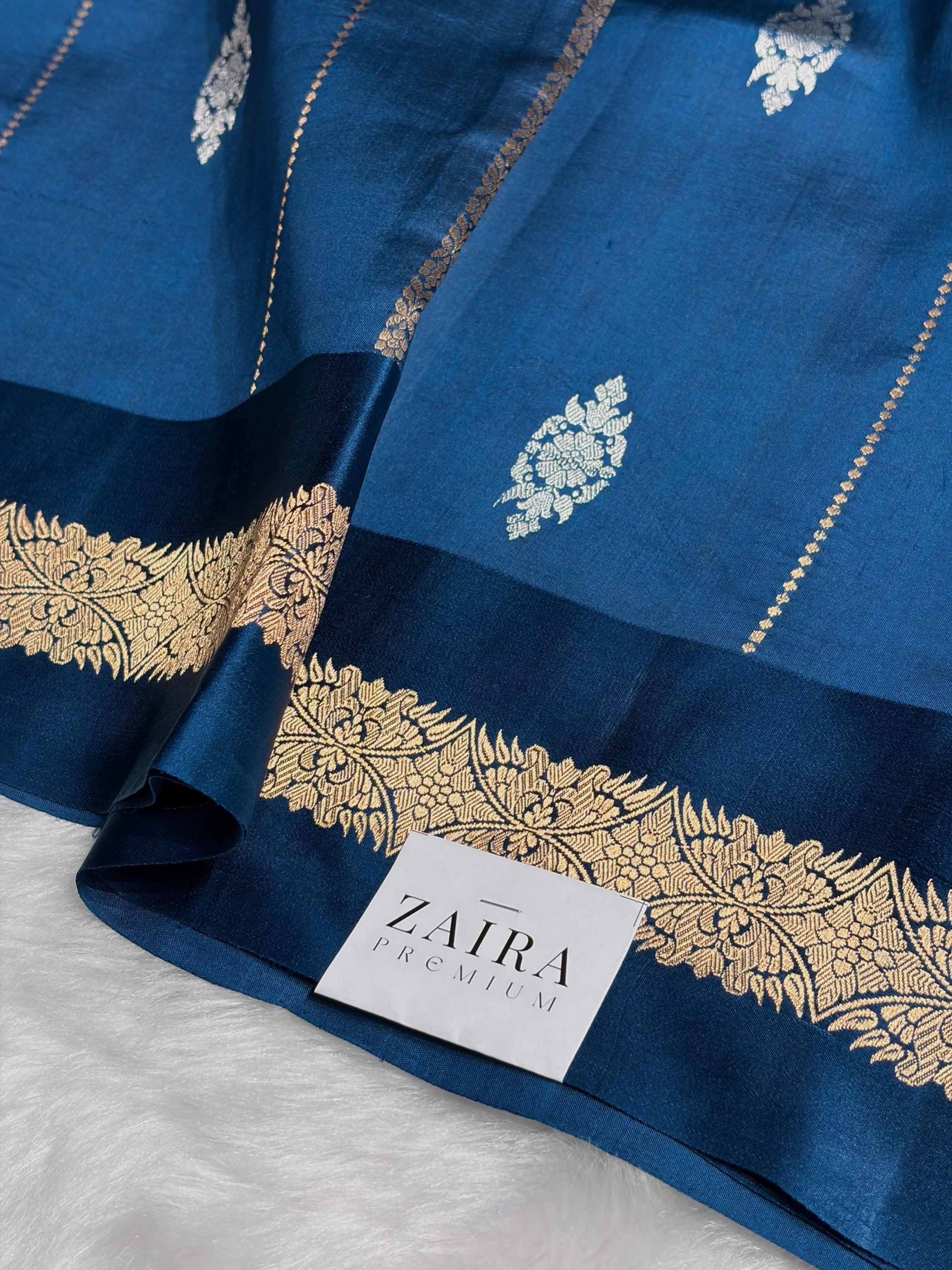 German Blue Shades Boota Handwoven Pure Katan Raw Mango Silk RM-37