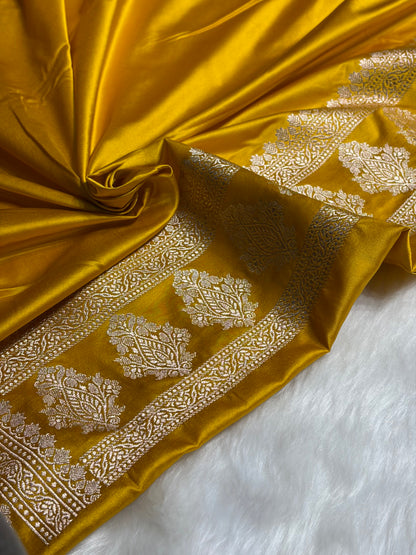 Mustard Gold Boota Motif Mashru Silk Saree MS43