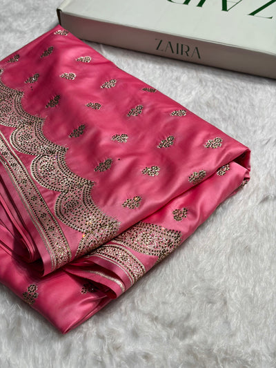 Baby Pink Scallop Mashru Silk with Swarovski work BMCS02