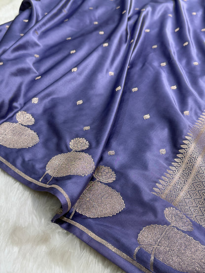 Lavender Floral Border Mashru Silk Saree