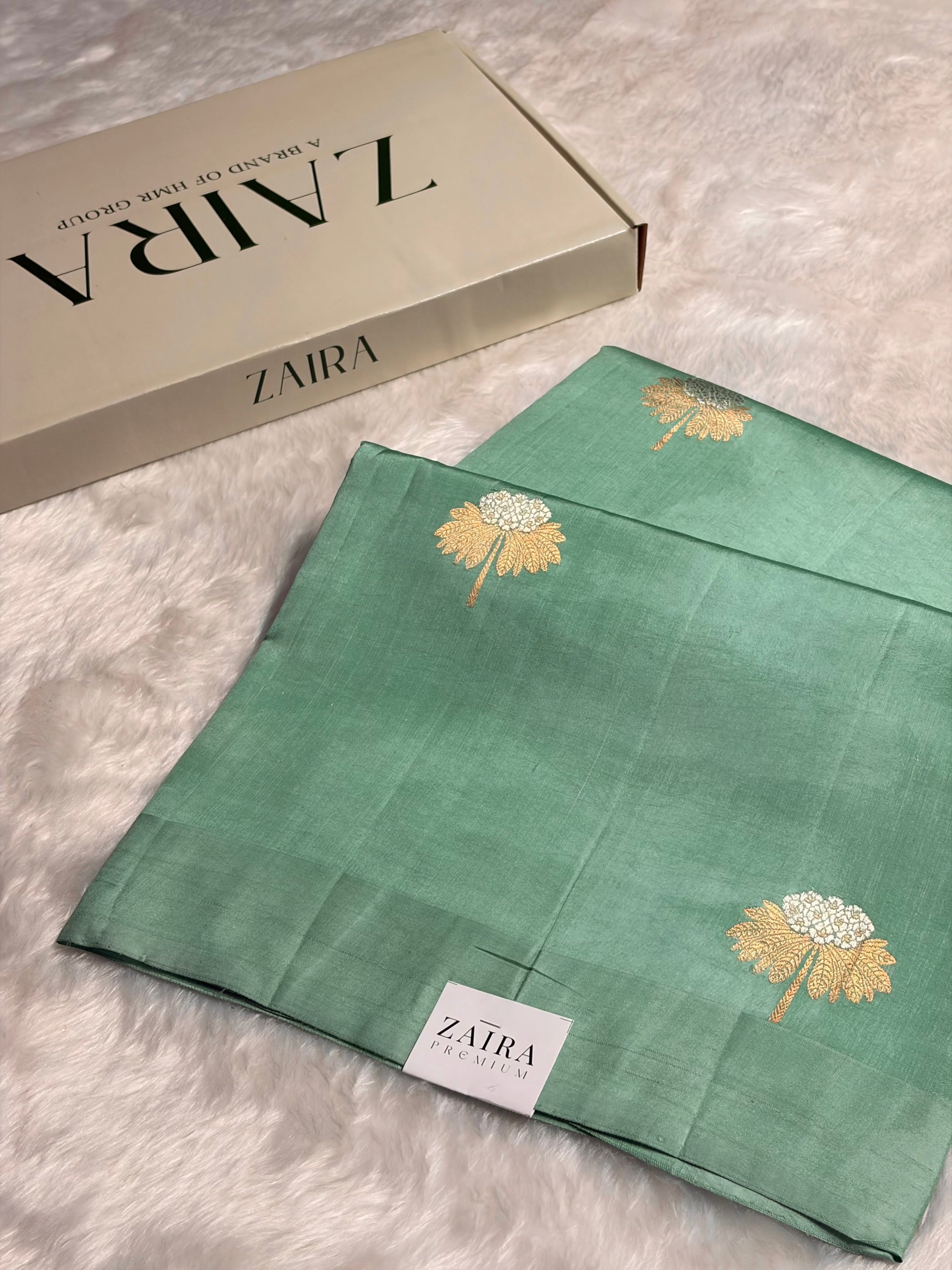 Sea Green Shades Meena Boota Handwoven Raw Mango Silk RM-43
