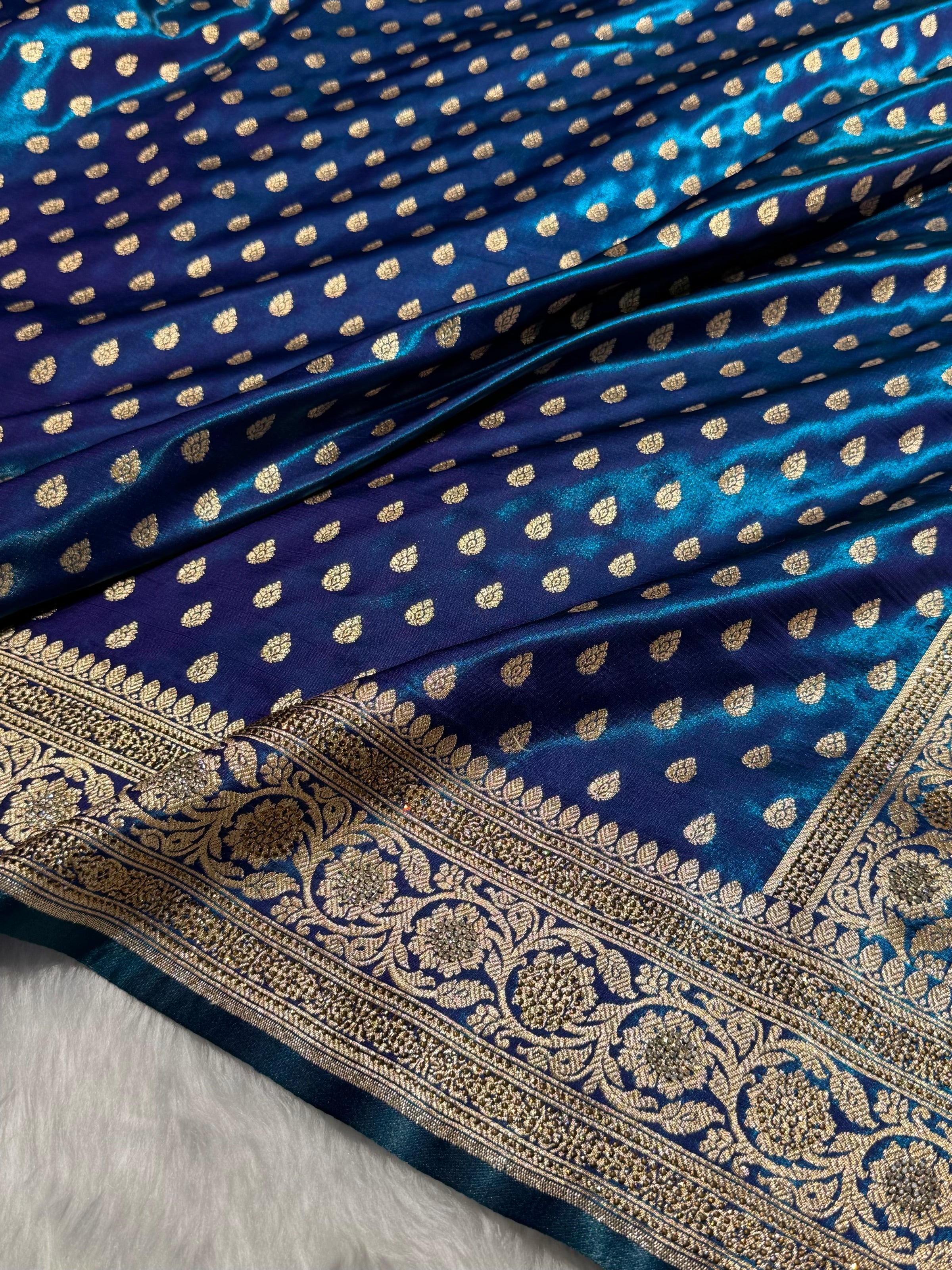 Birdal Satin Silk Booti in peacock Green Shades BSS01