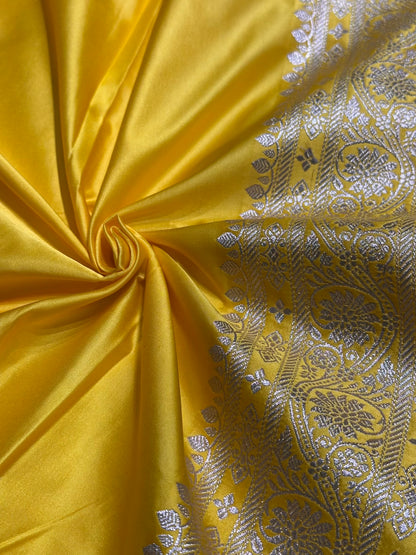 Yellow Shades Floral Border Boota Mashru Silk Saree MS66