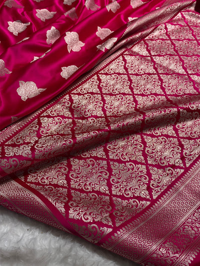 Rani Pink Shades in Rose Motif Pattern Mashru Silk Saree MSM-142