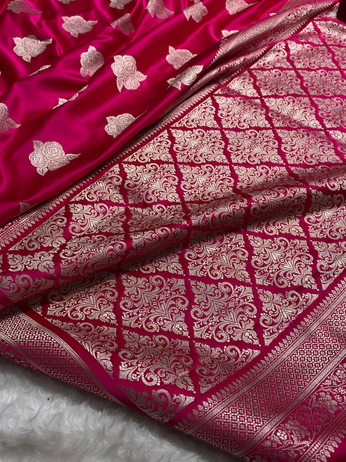 Rani Pink Shades in Rose Motif Pattern Mashru Silk Saree MSM-142