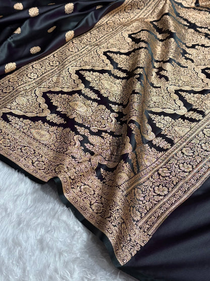 Dark Wine Treditional Banarasi Booti Pattern Satin Katan Silk Saree SK65