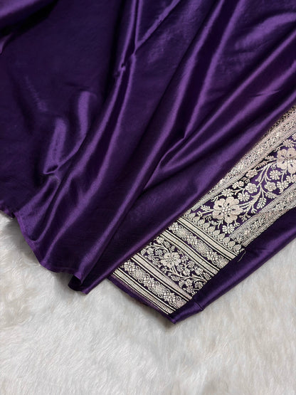 Purple Shades Jaal Pattern Floral Jaal Mashru Silk Saree MS07