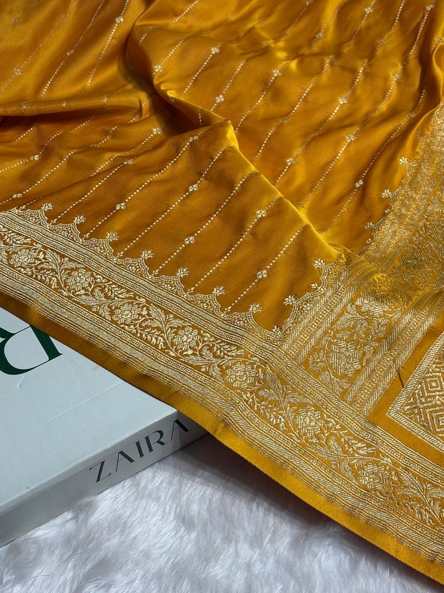 Mustard Shades Satin Katan Silk Saree SK63