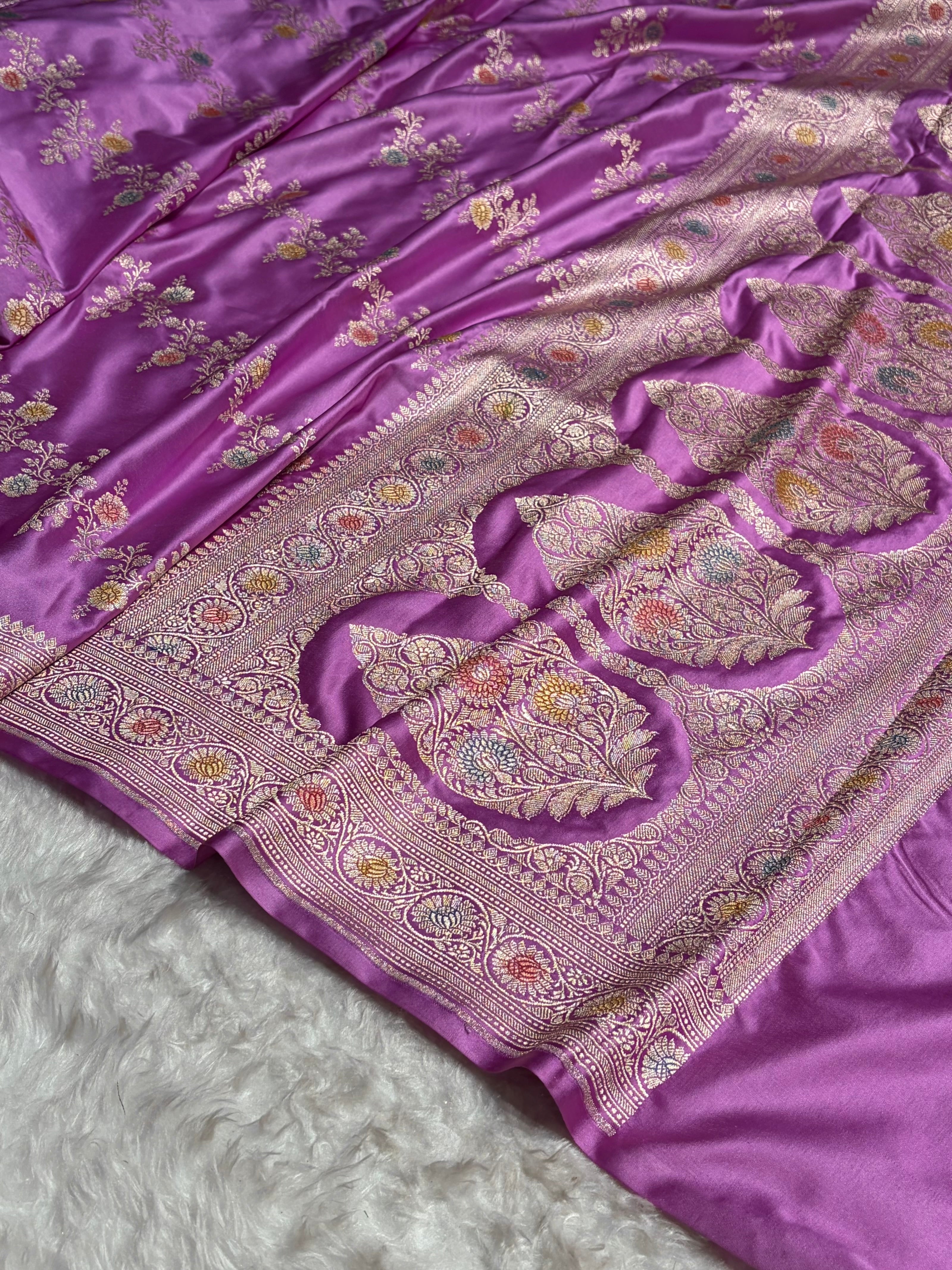 Lavender Minakari Banarasi Cross Mashru Silk Saree MS01