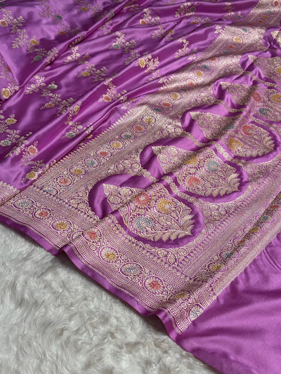 Lavender Minakari Banarasi Cross Mashru Silk Saree MCS01
