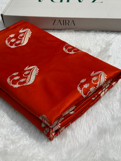 Rust Orange Unique Boota Motif Mashru Silk Saree MCS12