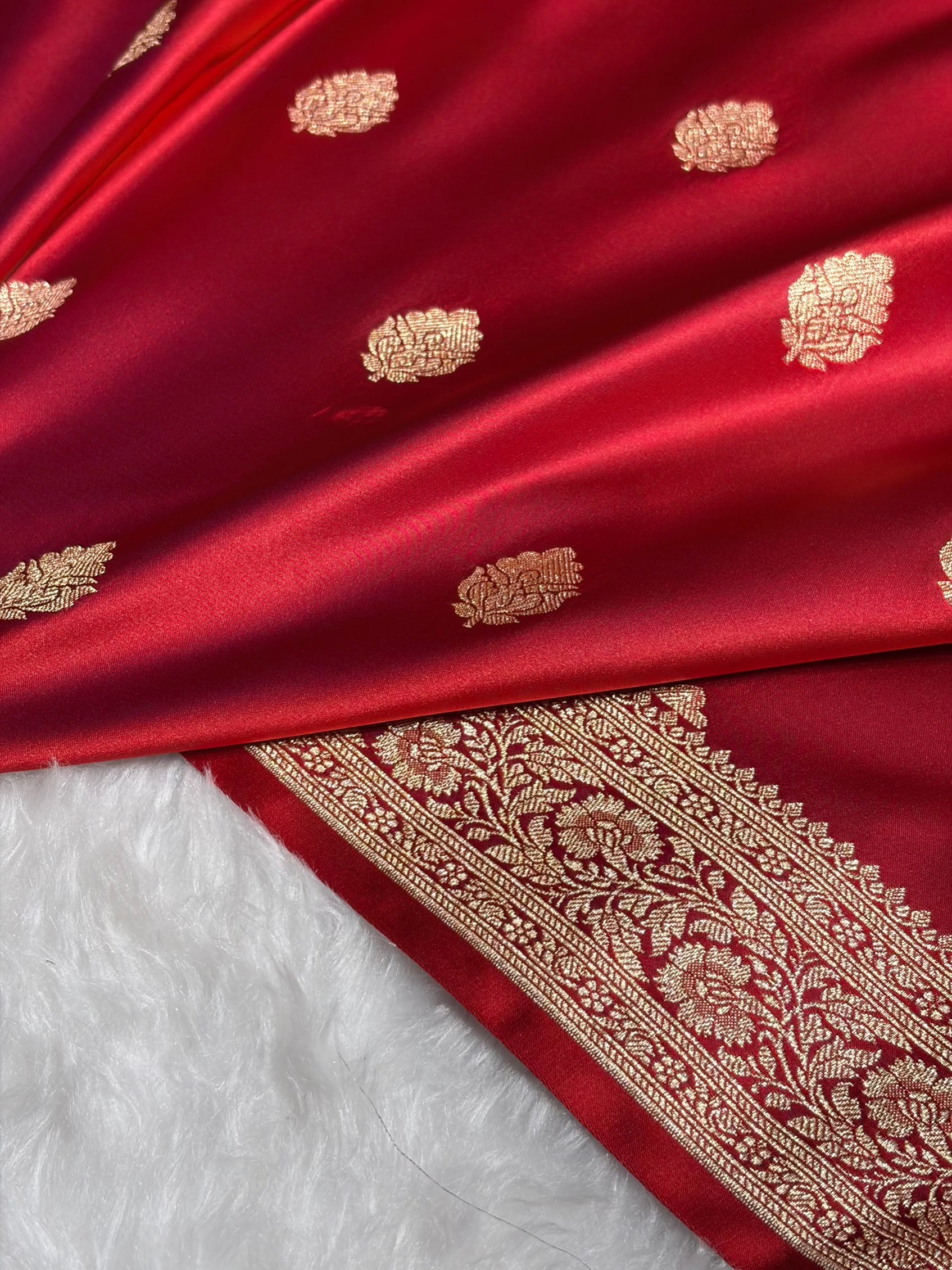 Magentc Red Booti Pattern Satin Katan Silk Saree SK65