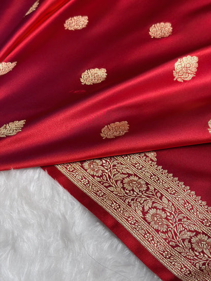 Magentc Red Booti Pattern Satin Katan Silk Saree SK65