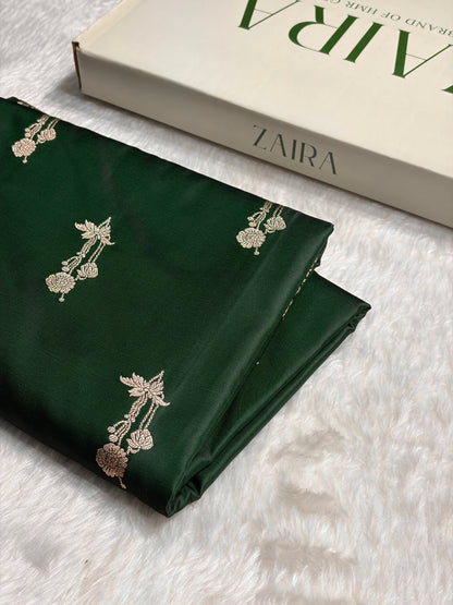 Dark Bottle Green Boota With Floral Border Mashru Silk Saree MSM-92