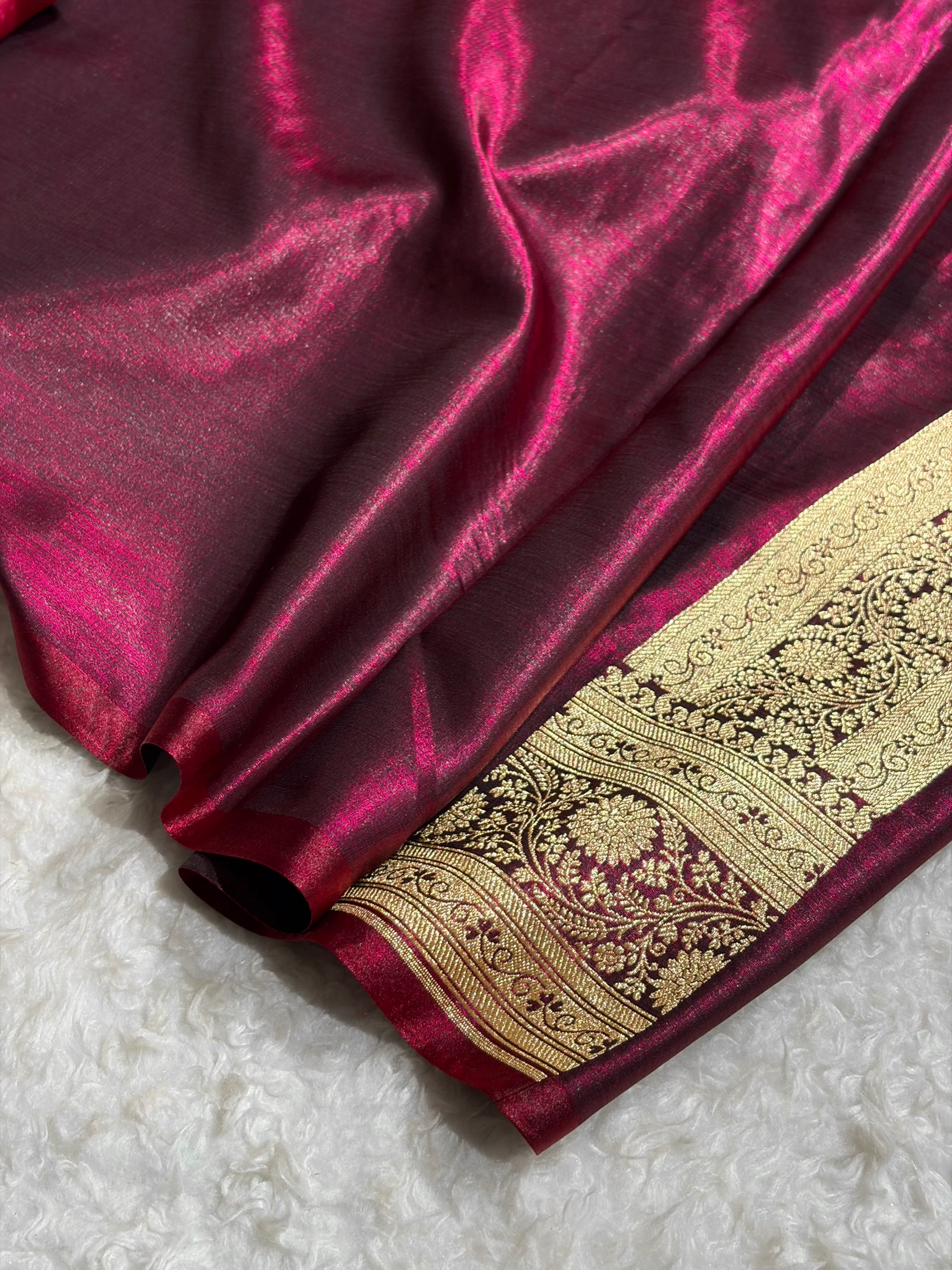 Wine Shades Cross Pattern Banarasi Satin Silk Saree SS39