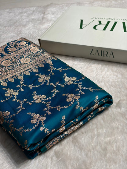 Peacock Banarasi Jaal Katan Silk Saree SKM24