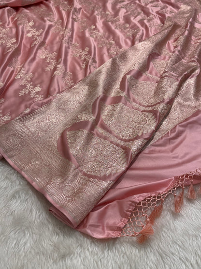 Baby Pink Banarasi Cross Mashru Silk Saree