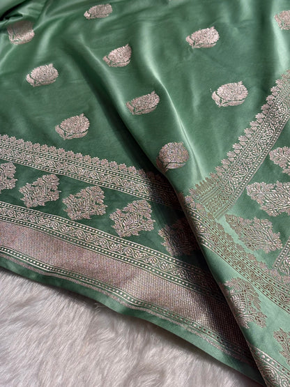 Sea Green Boota Motif Mashru Silk Saree