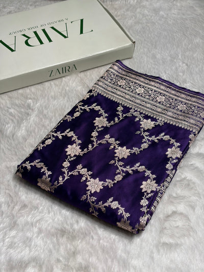 Purple Shades Jaal Pattern Floral Jaal Mashru Silk Saree MCS07