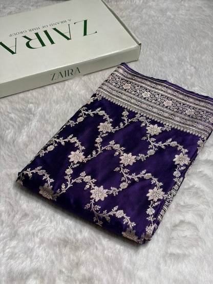 Purple Shades Jaal Pattern Floral Jaal Mashru Silk Saree MS07