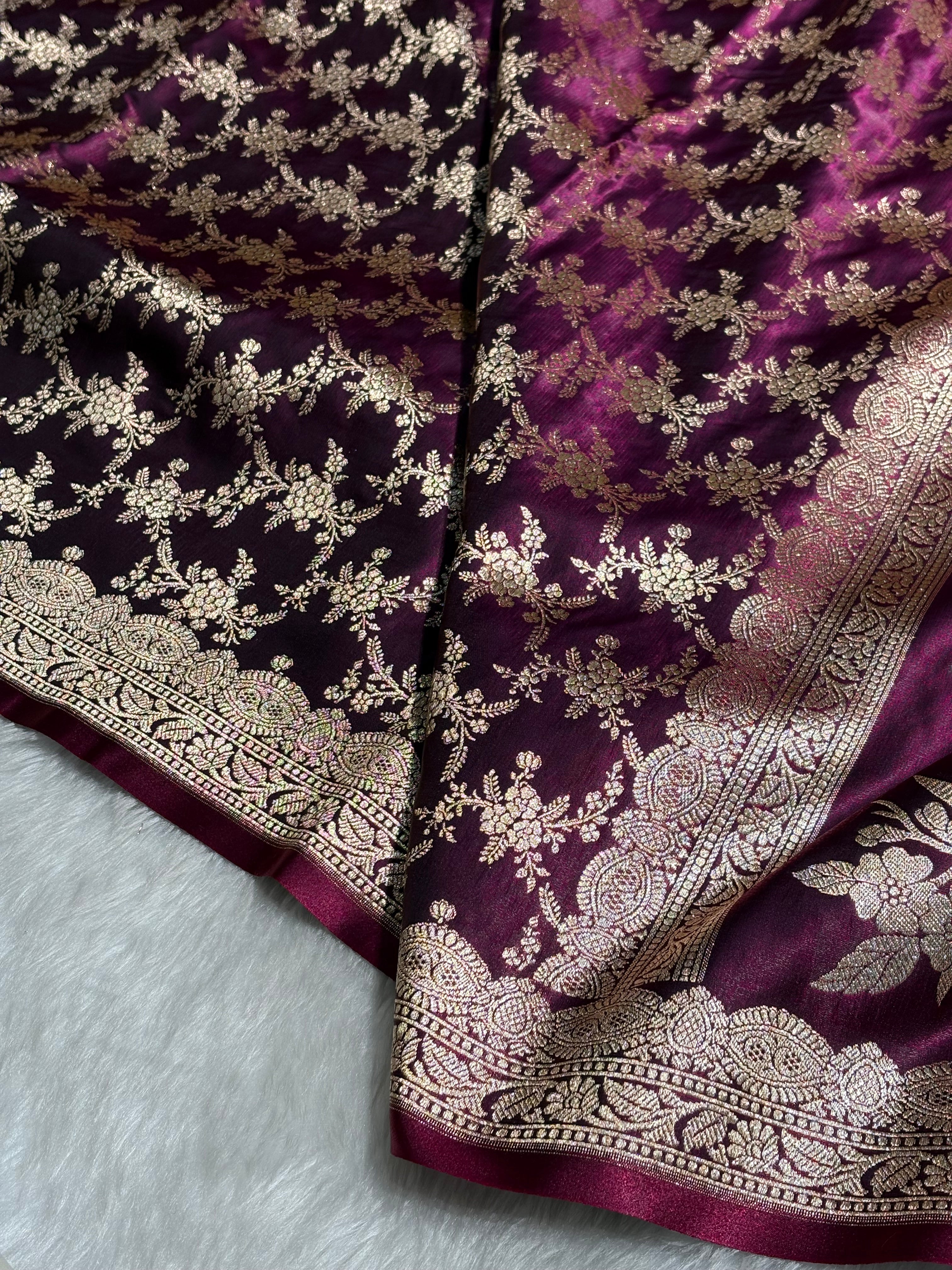 Light Wight Satin Silk Jaal in Wine Shades with brocade Blouse SS16