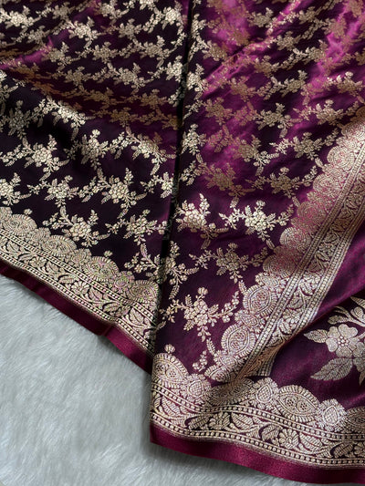 Light Wight Satin Silk Jaal in Wine Shades with brocade Blouse SS16