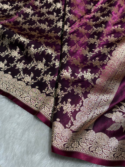 Light Wight Satin Silk Jaal in Wine Shades with brocade Blouse SS16