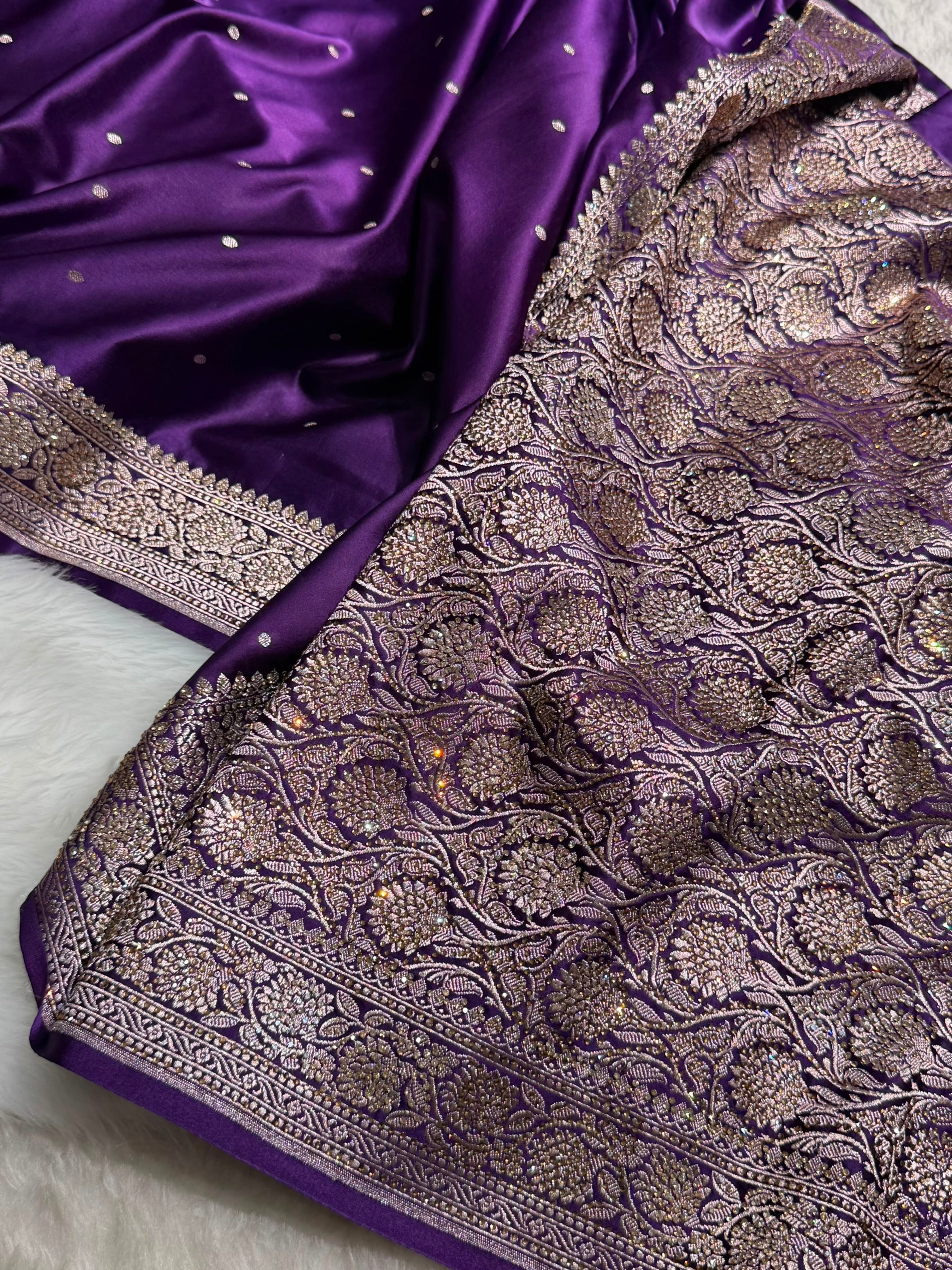 Banarasi Purple Shades Booti With Swarovski Stone Work Mashru Silk Saree BMCS65