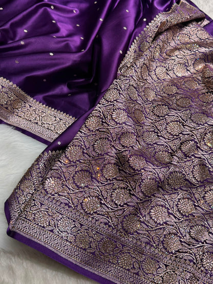 Banarasi Purple Shades Booti With Swarovski Stone Work Mashru Silk Saree BMCS65