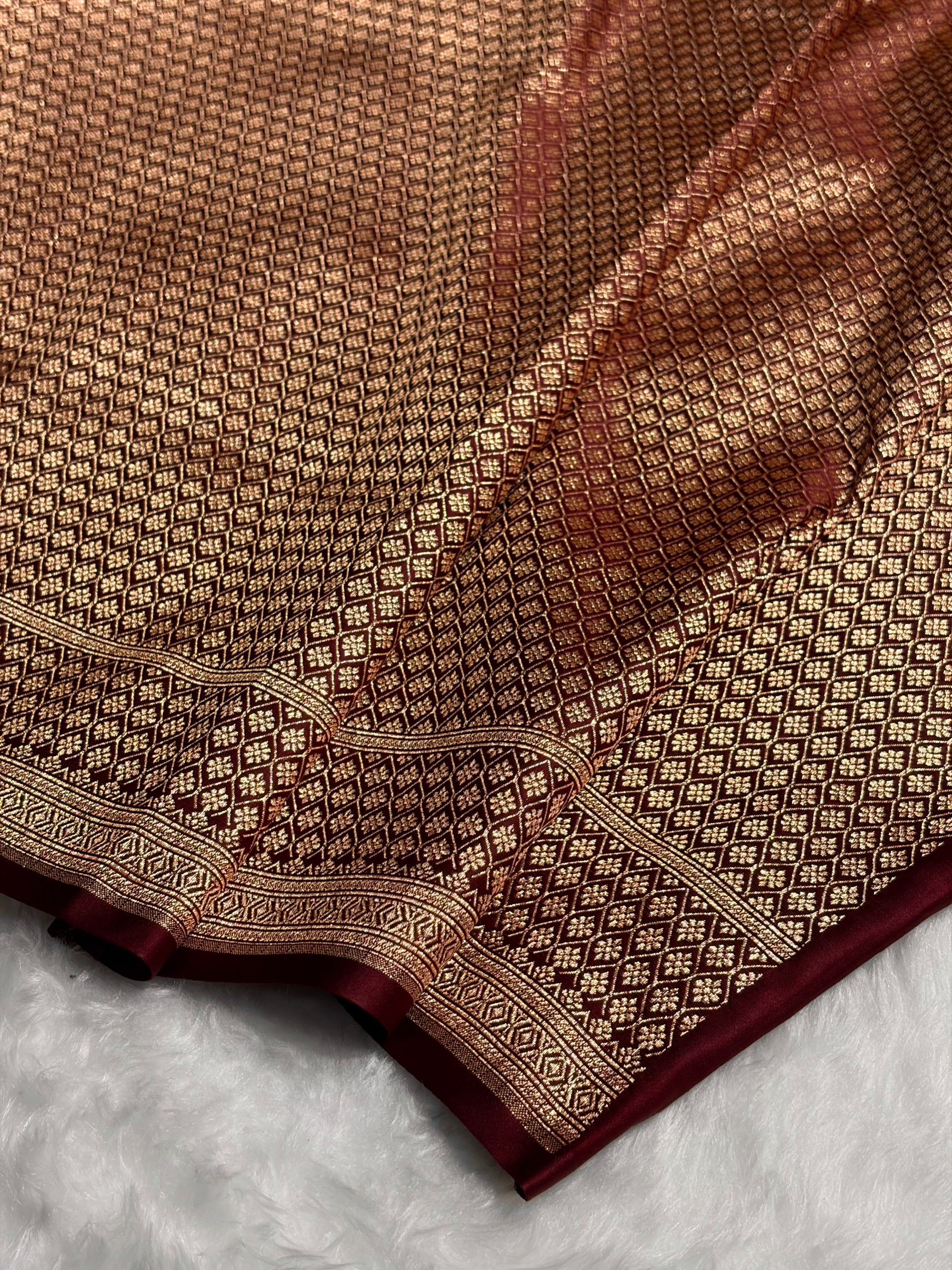 Garnet Floral Boota Satin Katan Silk saree SK34